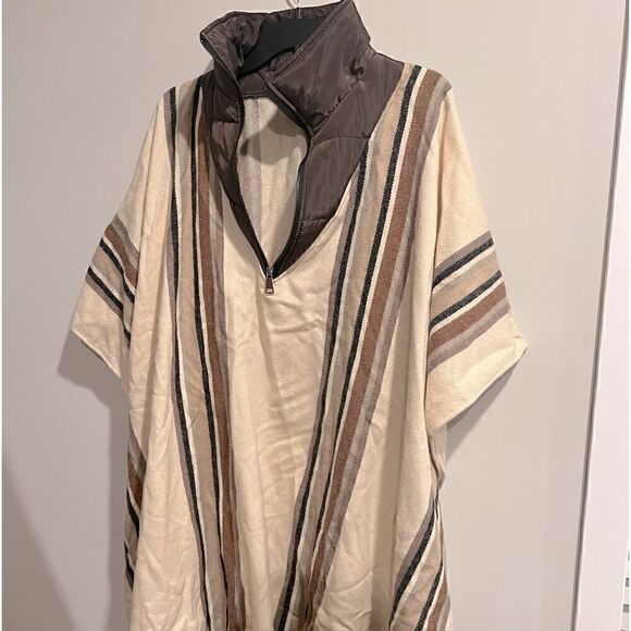 New Steve Madden Women's Striped Puffcho Tan)sweater, top, cold weather, shirt - Picture 7 of 7